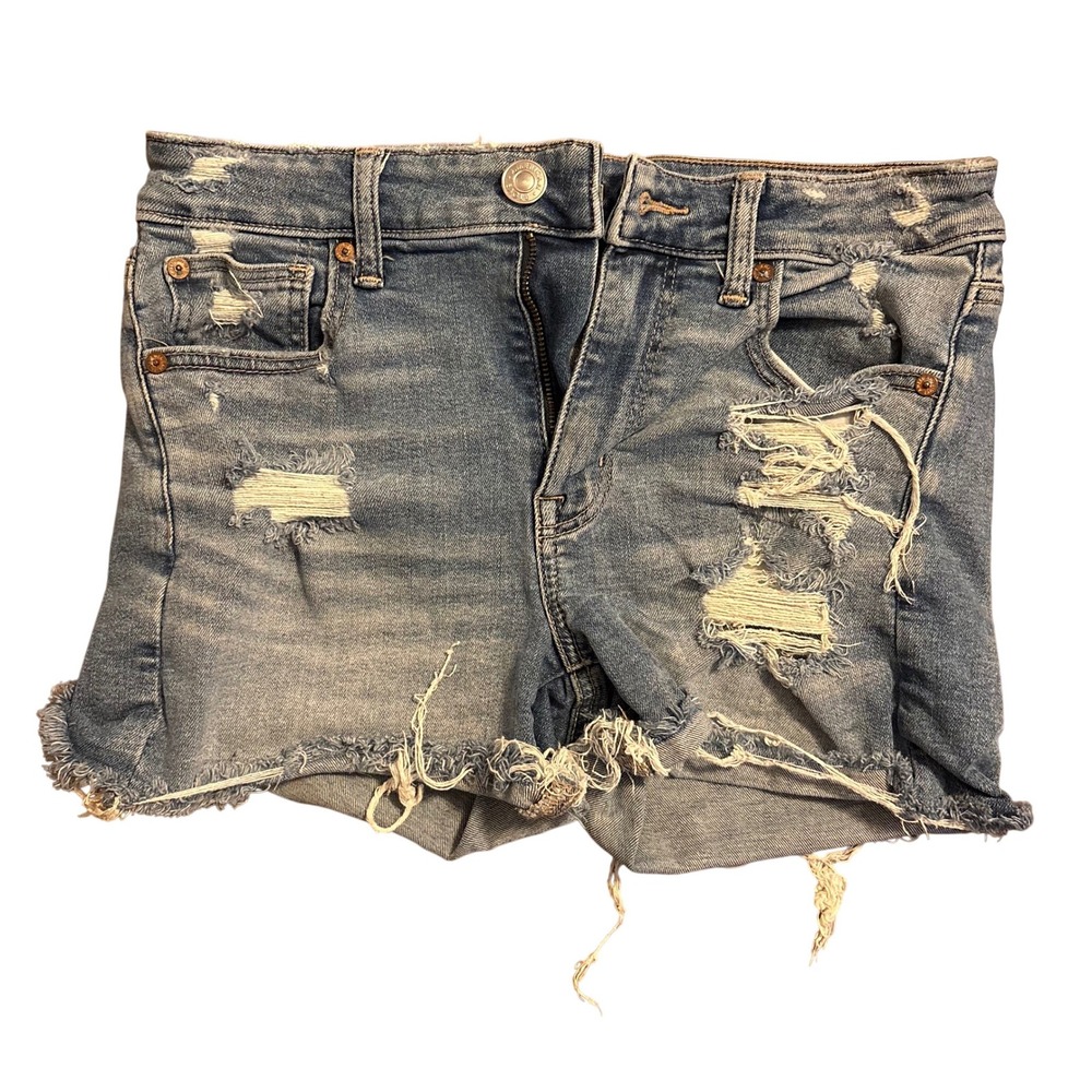 American Eagle Stretch Distressed Denim Jean Shorts Blue Womens Size